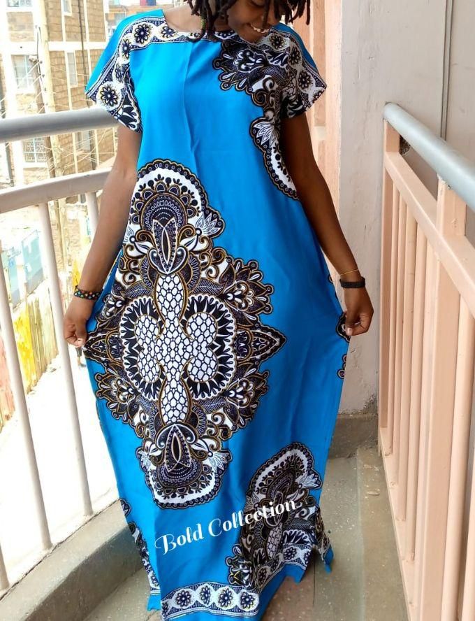 Fashion Gorgeous Sparkle Cotton Blue Floral Maxi Dera Dress(Size12/14/16)