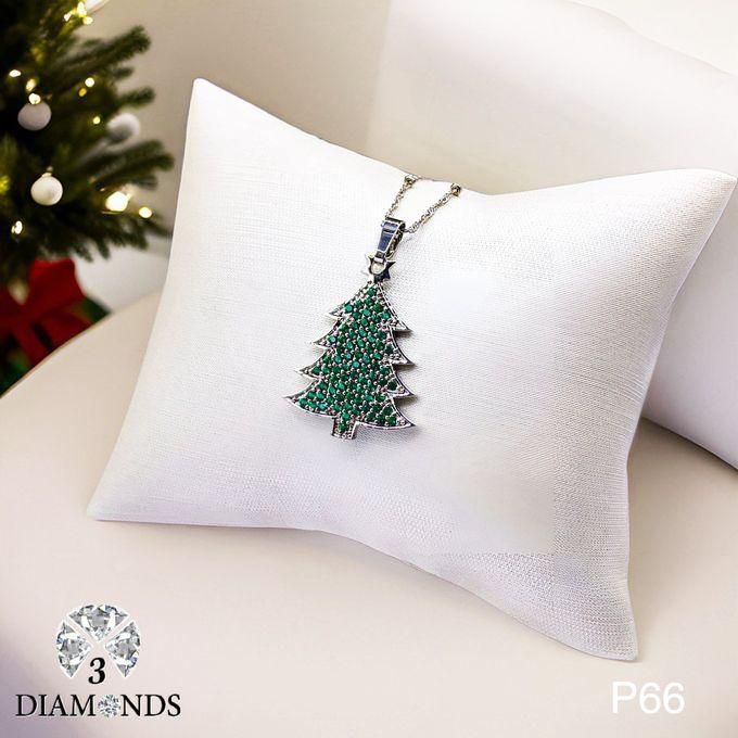 3Diamonds Merry Christmas Tree Pendant Necklace For Women-Platinum Plated-Silver