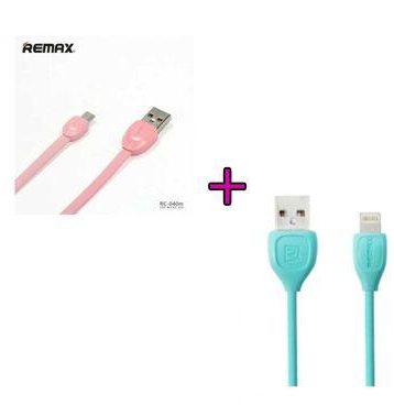 Remax RC-050i Charge/Data Cable For Apple - Blue + RC-029m MicroUSB Sync/Charge Cable for Android - Pink