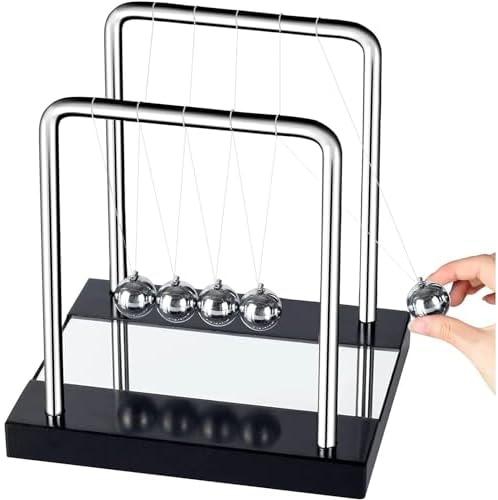 Lukadah Newtons Cradle Pendulum Balance Balls with Base Perpetual Motion Desk Toy Metal Ball Pendulum Fun Science Physics Learning Desk Toy,Swinging Kinetic Balls for Office Decor Best Gift