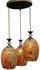 Ceiling Light Pendant 3 Lamps Stained Glass-Brown Color