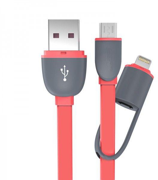 2 In 1 Lighting / Micro USB Cable Integrated For IPhone IPad Android Samsung -Red