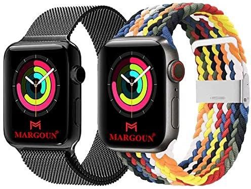 MARGOUN Mixed Pack for Apple Watch Band 41mm 40mm 38mm Stainless Steel Metal Strap Milanese Loop and Braided Strap for iWatch Series 8/7/SE/6/5/4/3/2/1