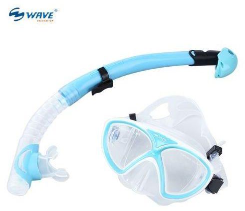 Wave Teenager Professional Scuba Diving Silicone Mask Snorkel Glasses Set - Blue