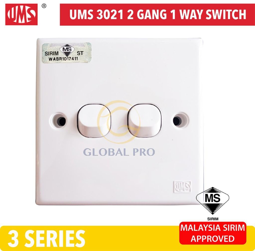 UMS 3 Series 3021 2 Gang 1 Way Switch 1pc / 10pcs Sirim Approved