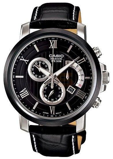 Casio BEM-507BL Beside Men's Black Chronograph Dial Leather Band Watch