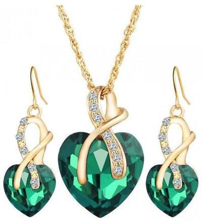 Heart Shaped Crystal Studded Metal Jewelry Set