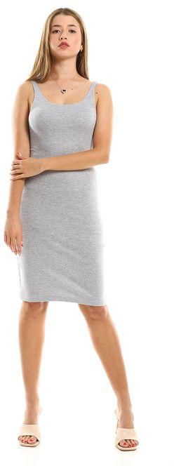 Belle Sleeveless Bodycon Plain Dress - Light Grey