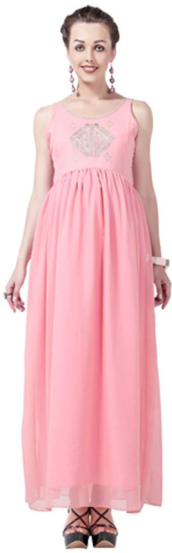 هاوس اوف نابيوس - Long Dress with Embroidery, Pink