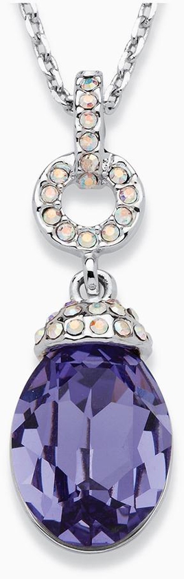 PalmBeach Silvertone Purple Pear Drop Swarovski Crystal Necklace Color Fun