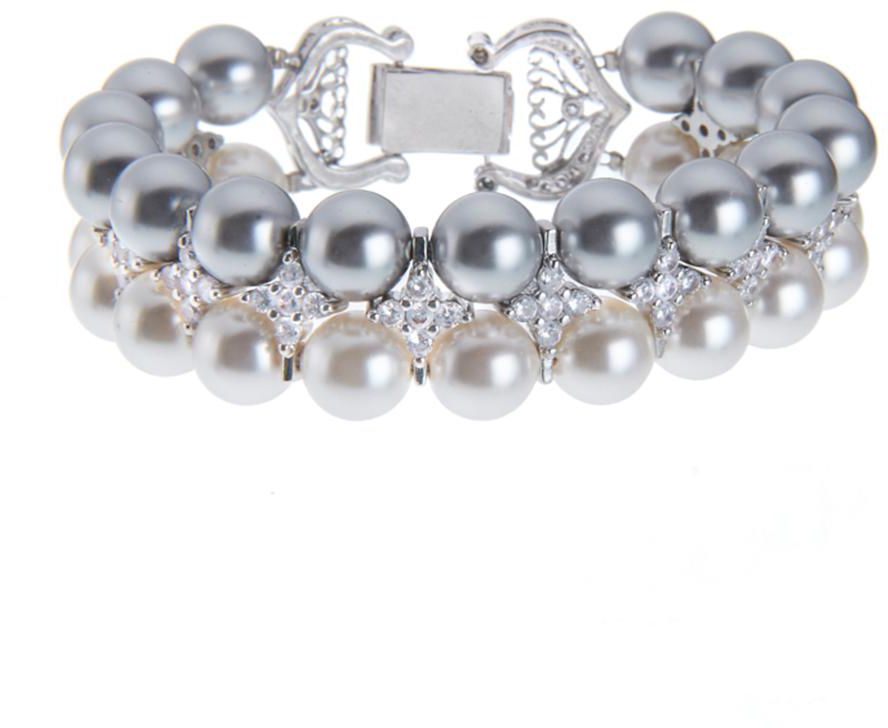Angie Jewels &amp; Co. Crossly Platinum Swarovski Crystal Pearl Bracelet