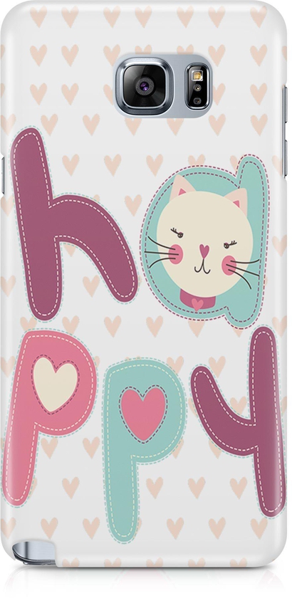 Happy Cat Case With Love Hearts Phone Cover (Covers the edge) for Samsung Note 5
