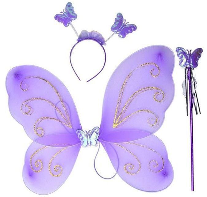 Fairy Princess Costume Butterfly Wings Magic Wand Crown Tiara Kids Set