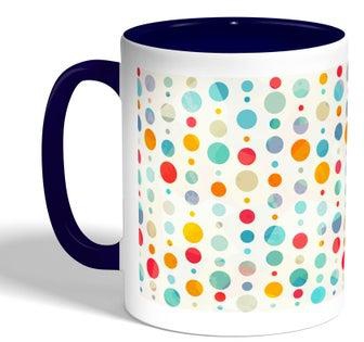 مج قهوة أزرق سعة 11 أوقية مطبوع عليه صورة دوائر صغيرة وكبيرة ملونة
