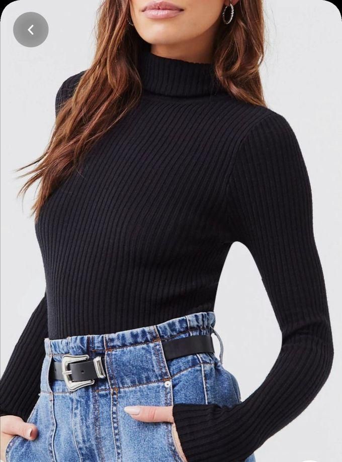 Fashion Women Sweater Turtle Neck Long- Black