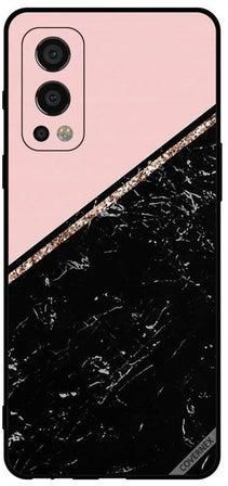 Protective Case Cover For OnePlus Nord 2 5G Marble and Golden Strip Black/Pink