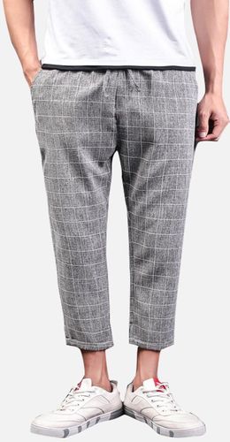 Men's Casual Pants Plaid Harem Drawstring Cropped Trousers