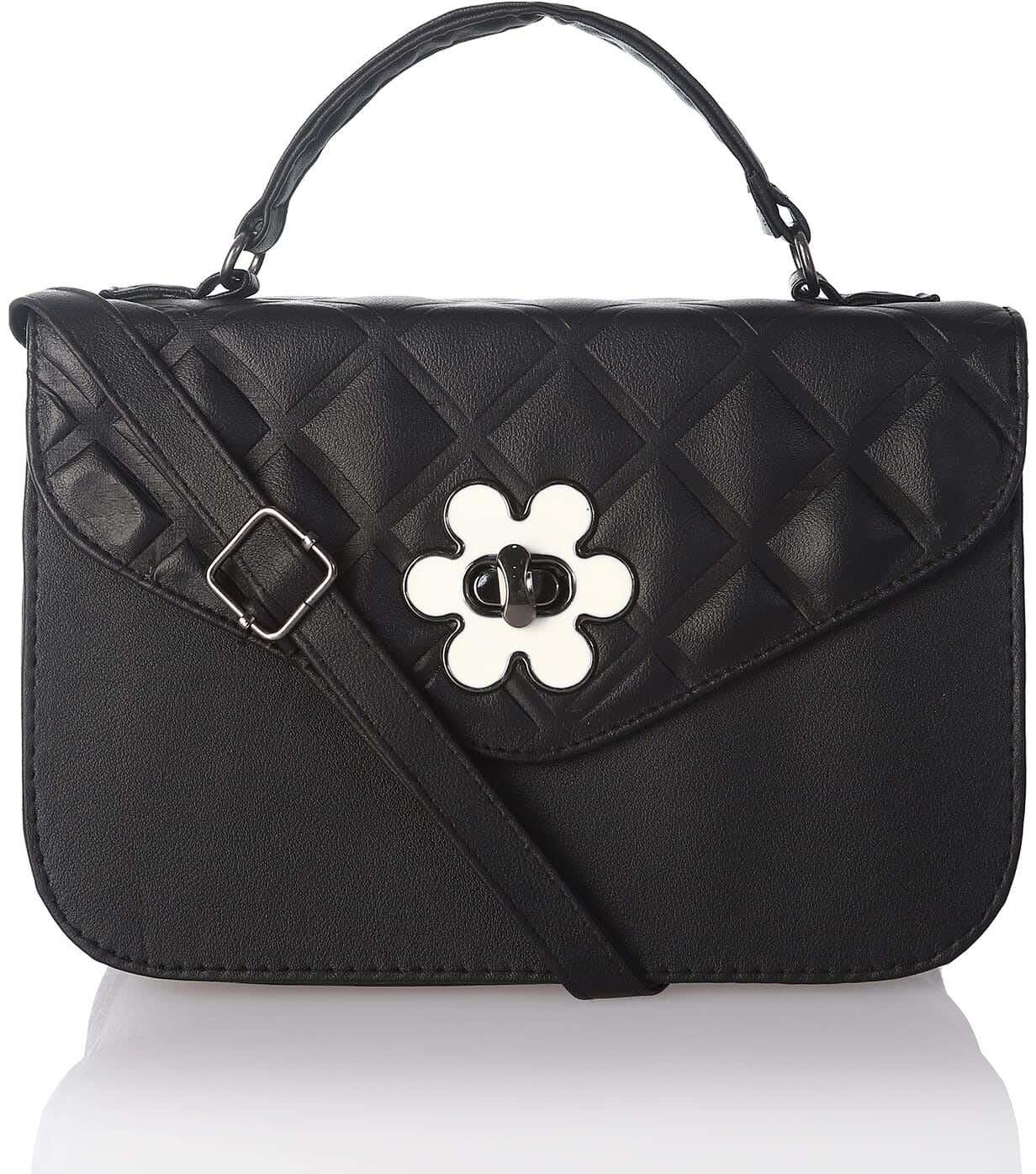 Get Ladies Leather Handbag, 20×15 cm - Black with best offers | Raneen.com