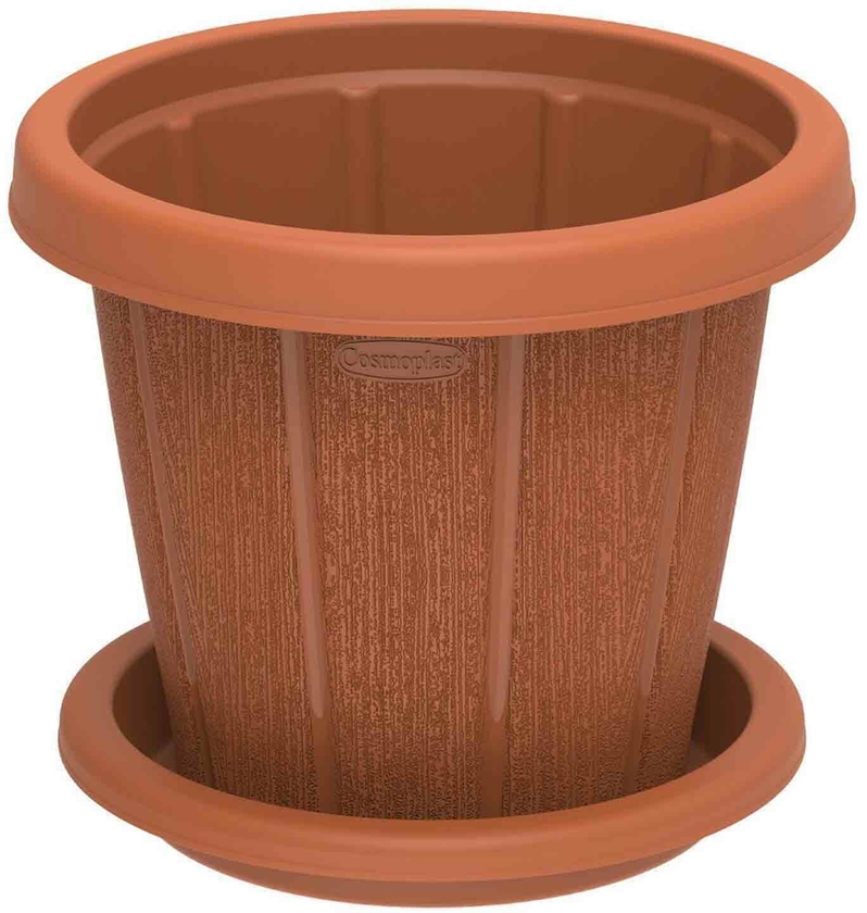 Cosmoplast Round Flower Pot With Tray 14 Inch