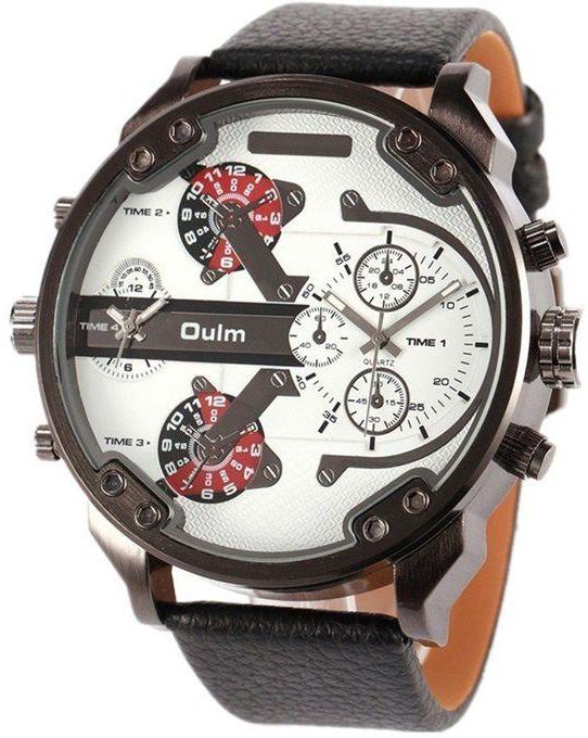 Oulm Male 2-movt Quartz Watch With Big Dial - White