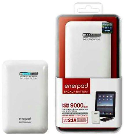 Power Bank 9000mAh by Enerpad, White