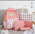 4 Sets Canvas Student School Bag Multi-pocket Pink Color