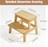 هوتشيكس كرسي درج خشبي للبالغين والاطفال، مقعد سرير خشبي صلب، مقعد متعدد الاغراض بدرجتين للمطبخ والسرير والحمام (خشبي)