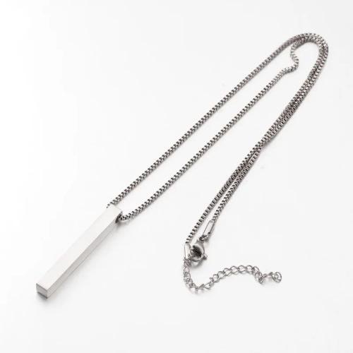 Unisex Rectangle Long Bar Pendant Necklace - Silver