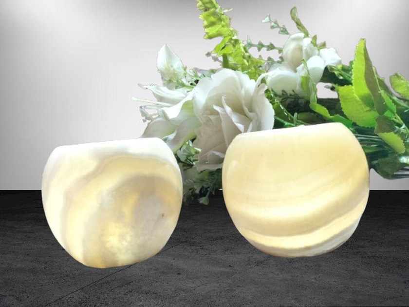 Sherif Gemstones Set Of 2 Natural Handmade Alabaster Vase Candle Holder