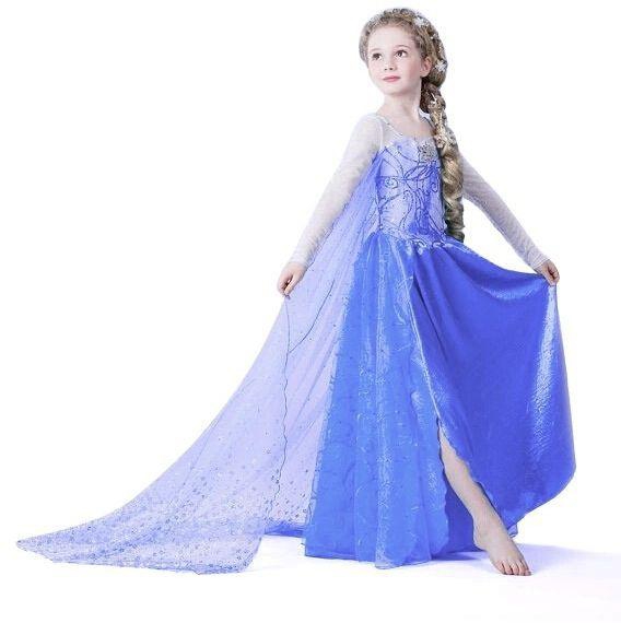 Purple Girl Kids Frozen Elsa Anna Costume Party Dress Lace Club Cosplay Fancy Dress Long