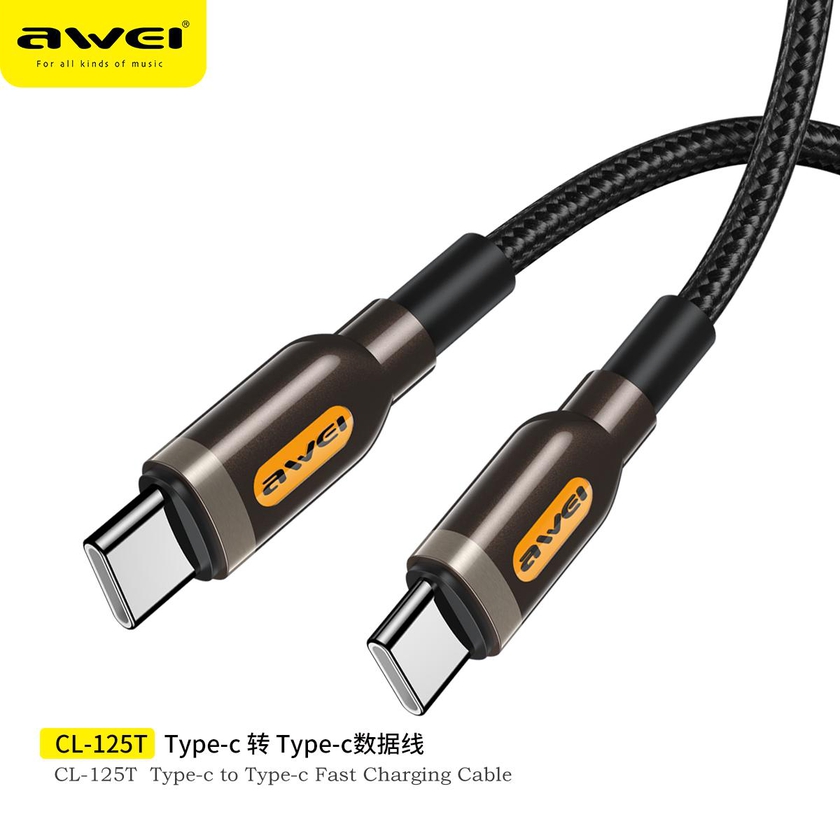 Awei CL-125T PD 60W Type-C to Type-C Fast Charge Data Cable for Samsung