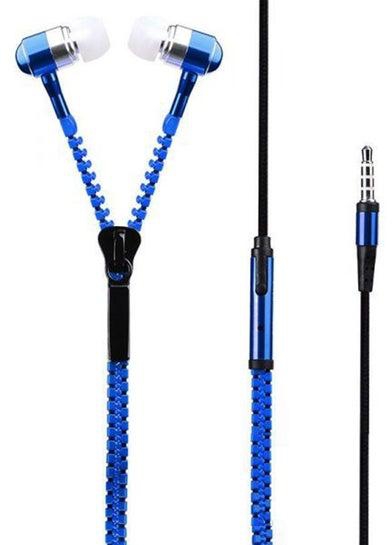 Zipper Style Wired In-Ear Headphone With Microphone Blue