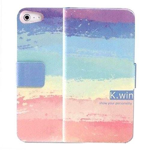 FSGS Blue K.win Cool PU Leather And PC Wallet Colorful Cover Case With Card Holder For IPhone 5 145221