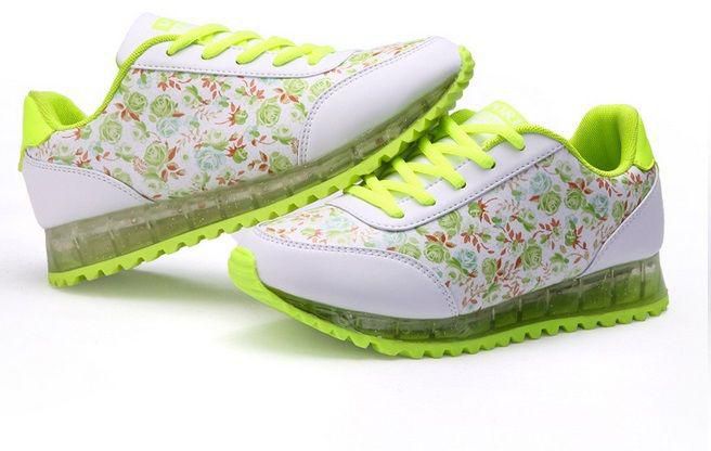 Simulation 7 Colors Floral Print Sport USB Led Shoes for Women - 37 EU, Green