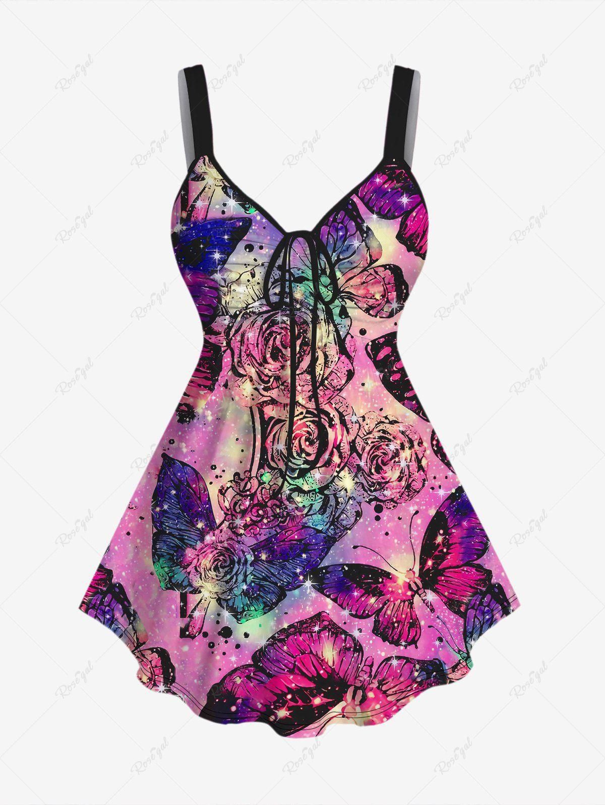 Plus Size Butterfly Flower Glitter Print Cinched Tank Top - 6x
