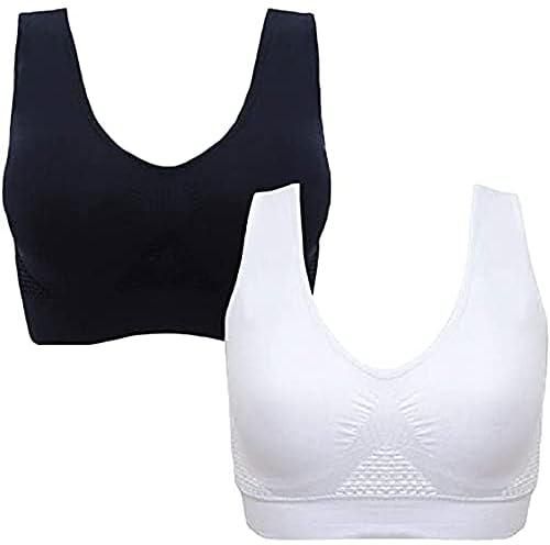 Sports Bra, DELFINO 2 Pack Women Comfort Seamless Bra, Underwear Bra with Removable Pads Lounge Bra for Push Up Crop, Yoga, Fitness, Running Exercise(XL）