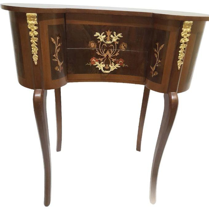 Two-Drawer Continental Bedside Table Inlaid With Wrought Copper
