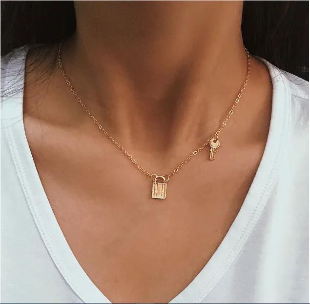 Mini key lock Necklace gold Necklace For Women  18k Jewelry Chain Choker Necklace Collares
