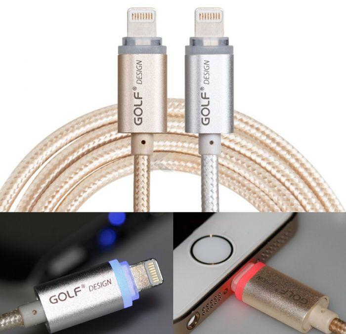 GOLF 1M 8Pin USB Data Sync Charge Cable with LED Light For iPhone 5 5S 5C 6 6S Plus iPad 4 5 mini 2 Air 2-Random