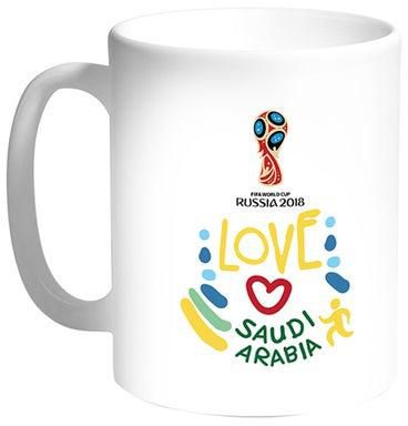 كوب قهوة بتصميم آي لوف المملكة العربية السعودية في كأس العالم لكرة القدم 2018 مطبوع أبيض 11أوقية