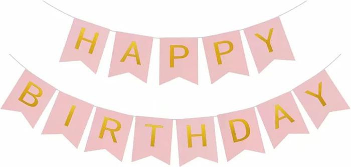 Pink Happy Birthday Bunting Banner,Swallowtail Flag Happy Birthday Sign, Letters Banner for Party Supplies and Birthday Decorations 