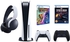 Sony Playstation 5 Disc Standard Edition Console With PS5 Spiderman Miles Morales, PS5 Ratchet &amp; Clank, Extra White Pulse 3D Headset And Midnight Black Dualsense Controller Bundle