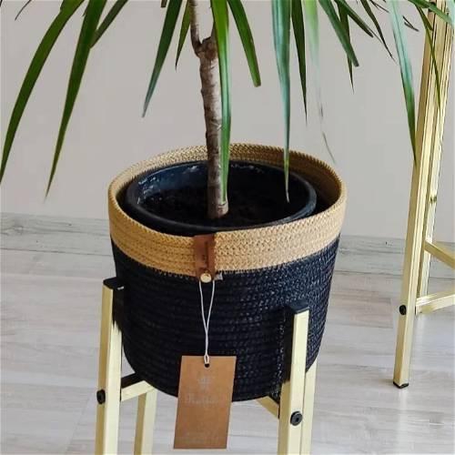 Handmade Plant Pot, 30 cm, Black/Beige - B507