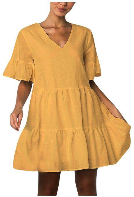 Linen Skater Dress- Yellow