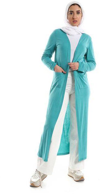 Kady Full Sleeves Turquoise Long Cardigan