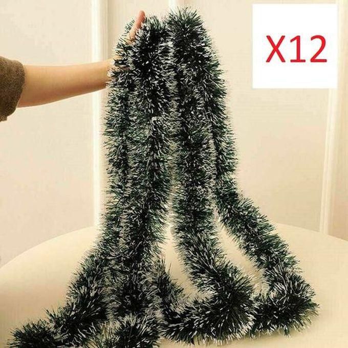 Christmas Bling Snow Edged Green Tinsel (12pieces)
