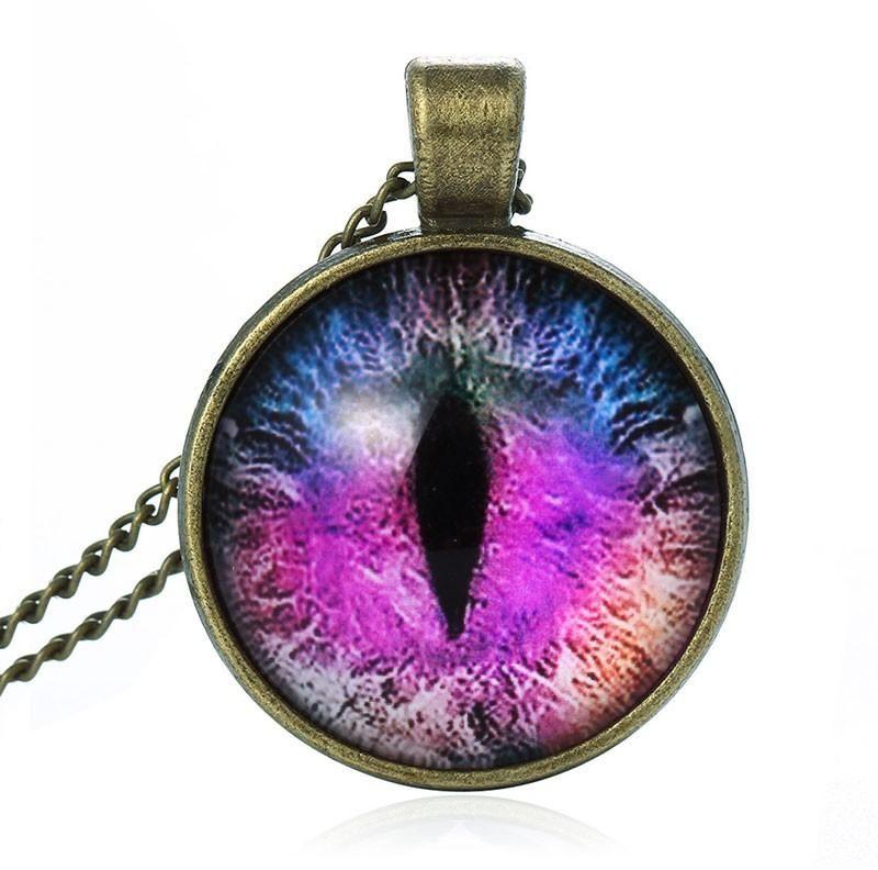 Necklace gleaming glass drawing violet eyes - Model 2070