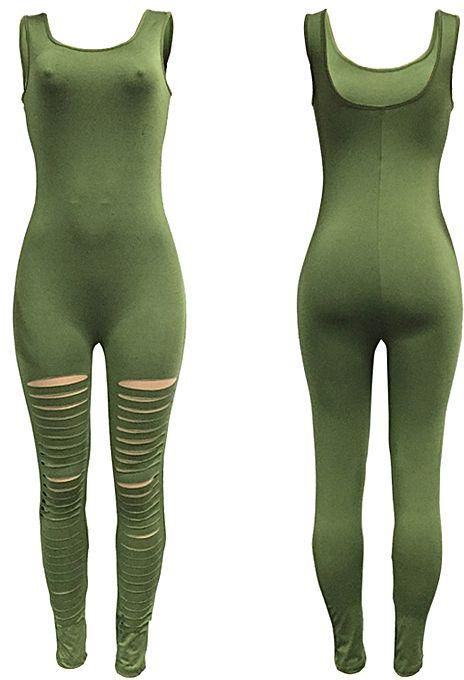 Generic Comfortable Women Casual Sleeveless Bodycon Romper Jumpsuit Club Bodysuit Long Yoga Ripped Pants nice