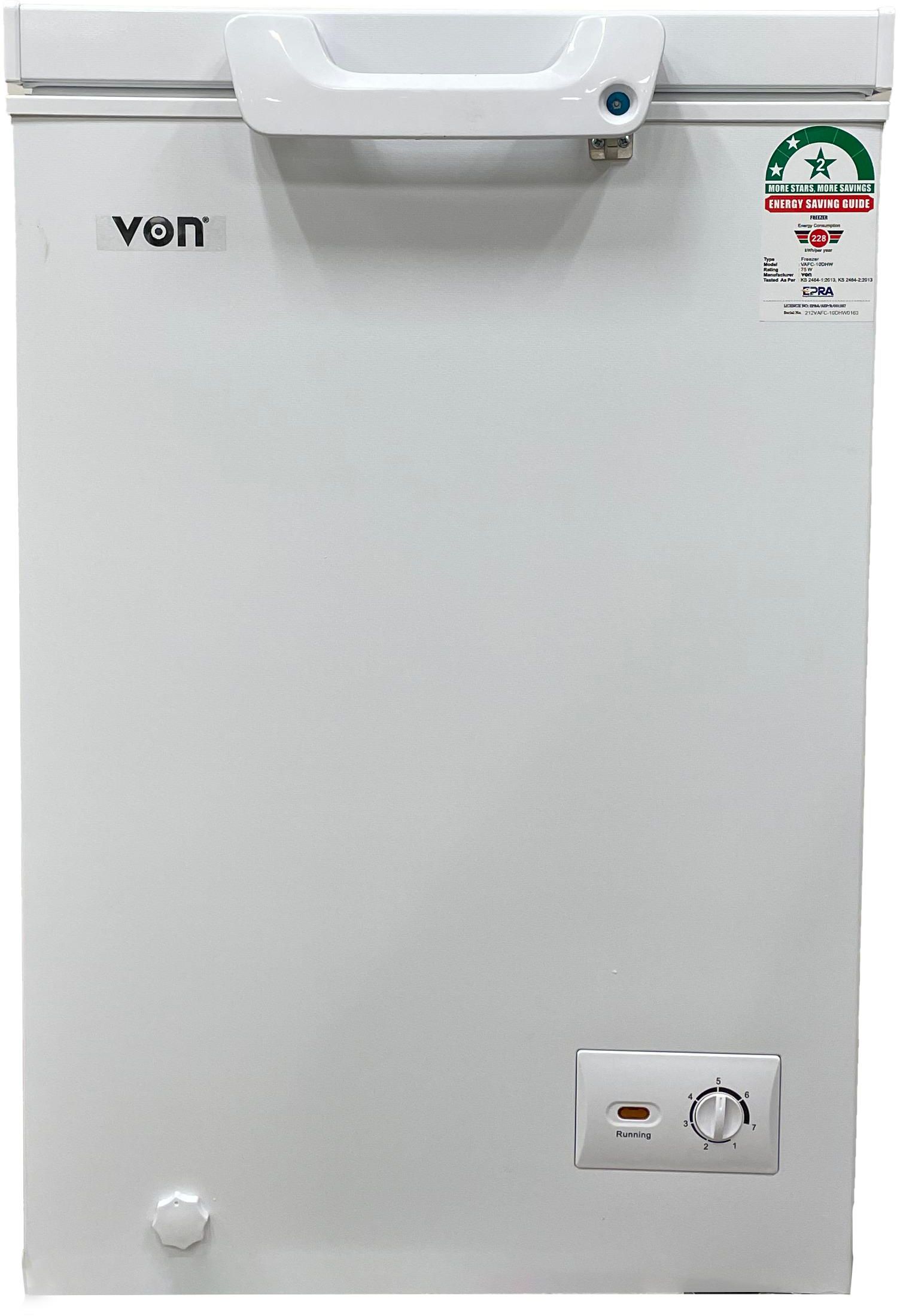 Von VAFC-10DHW Chest Freezer, 98L - White