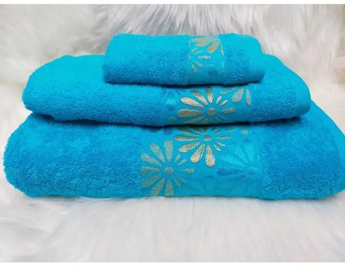 3 Piece Egyptian Pure Cotton Towel Cotton towel Large and spacious Skyblue in color High quality towel Durable Heavy Soft and smooth texture Fade